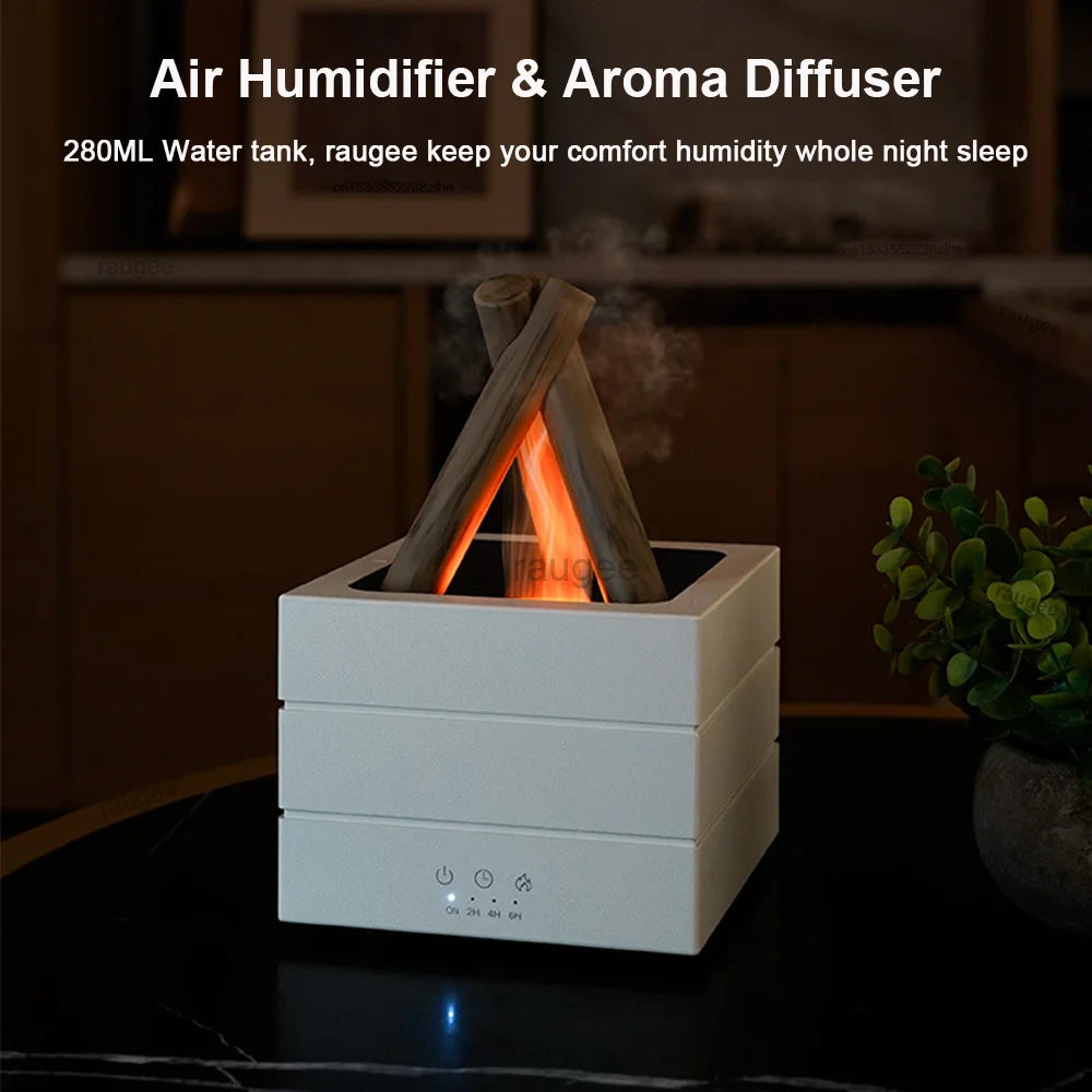 Air Aroma Humidifier Mini Bonfire Flame Fragrance Essential Oils Diffuser for Home Air Humidifier with Remote Control and Lights